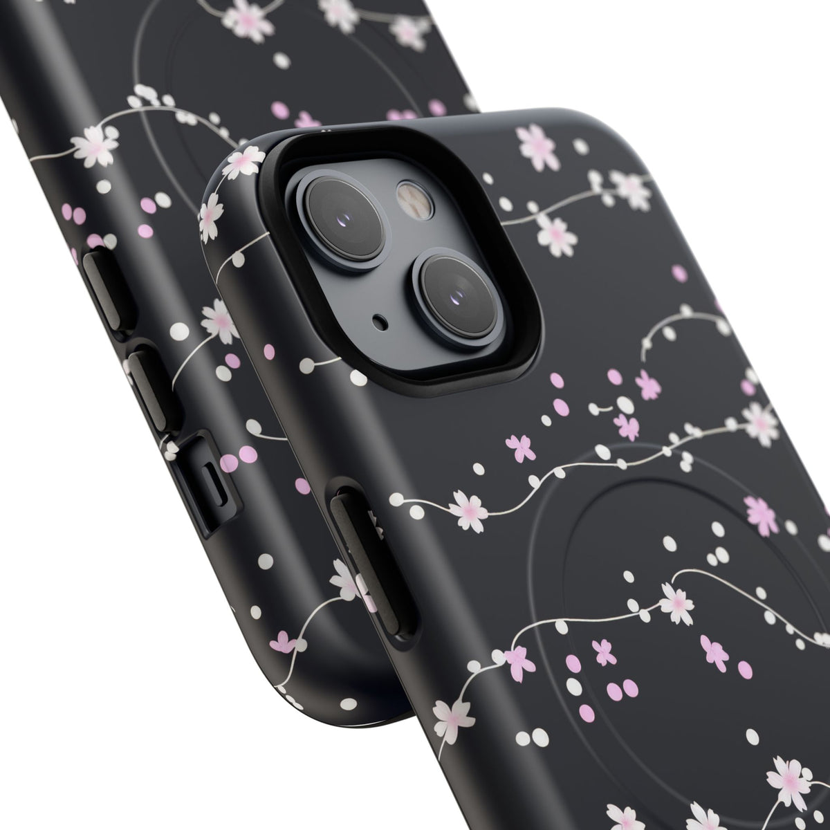 Magnetic Phone Case — Black Sakura Cherry Blossom Tough Cover