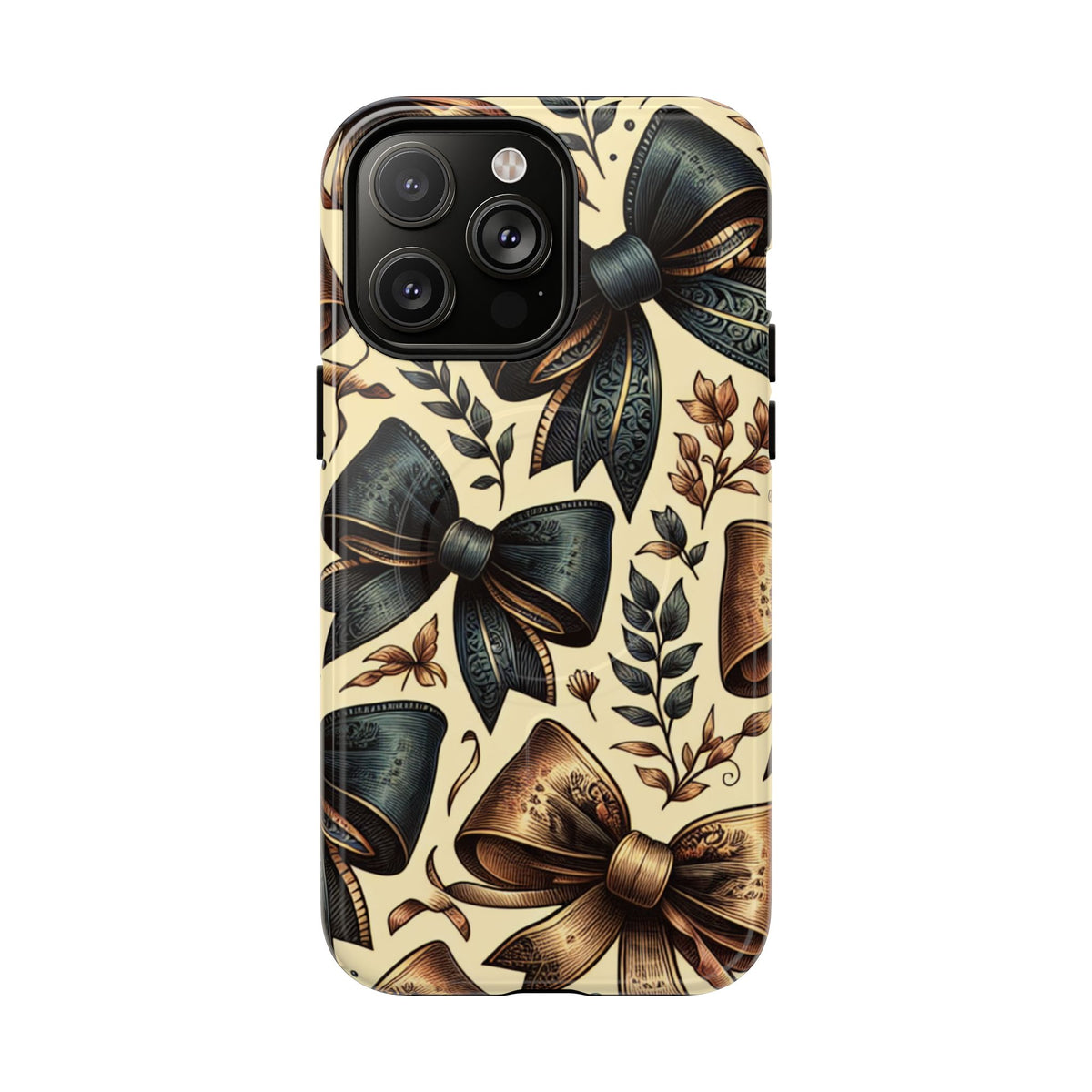 Bow Pattern Tough Magnetic Phone Case — Vintage Ribbon Floral Design