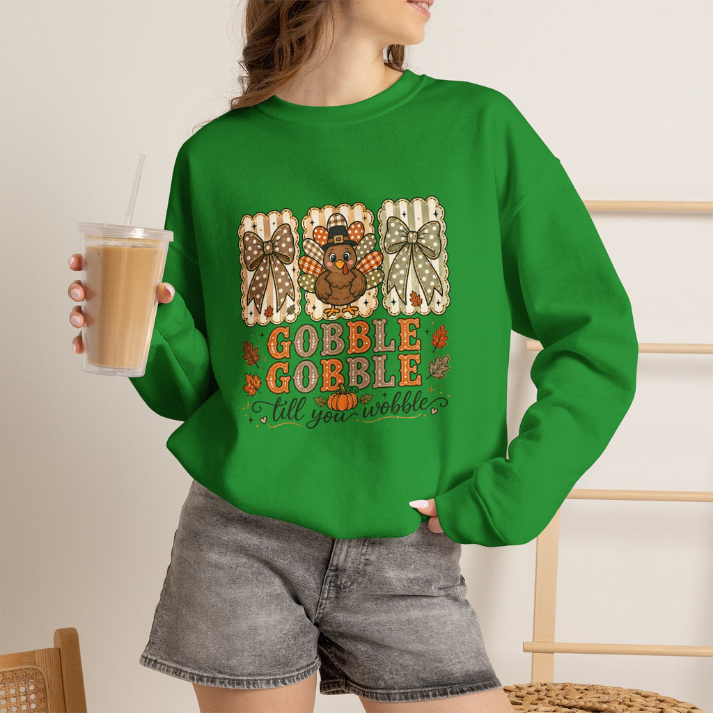 Thanksgiving Crewneck Sweatshirt — "Gobble Gobble 'til You Wobble" Turkey Design
