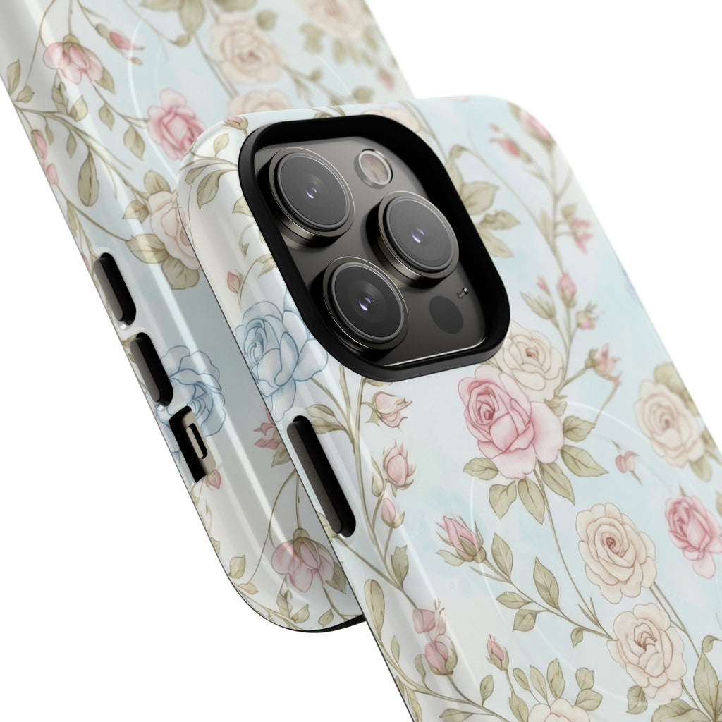 Vintage Floral Rose Magnetic iPhone Case — MagSafe Tough Protective Cover