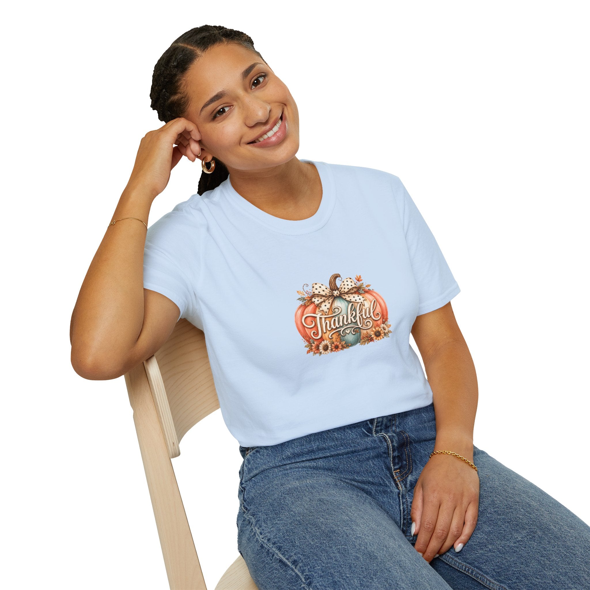 Thankful Pumpkin T-Shirt — Cute Fall Thanksgiving Gift for Women Graphic Tee