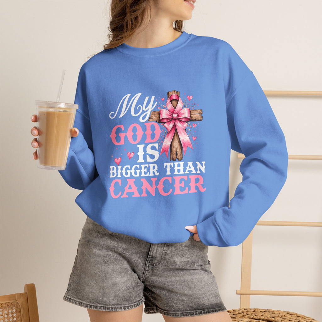 My God Is Bigger Than Cancer Breast Cancer Awareness Crewneck Sweatshirt