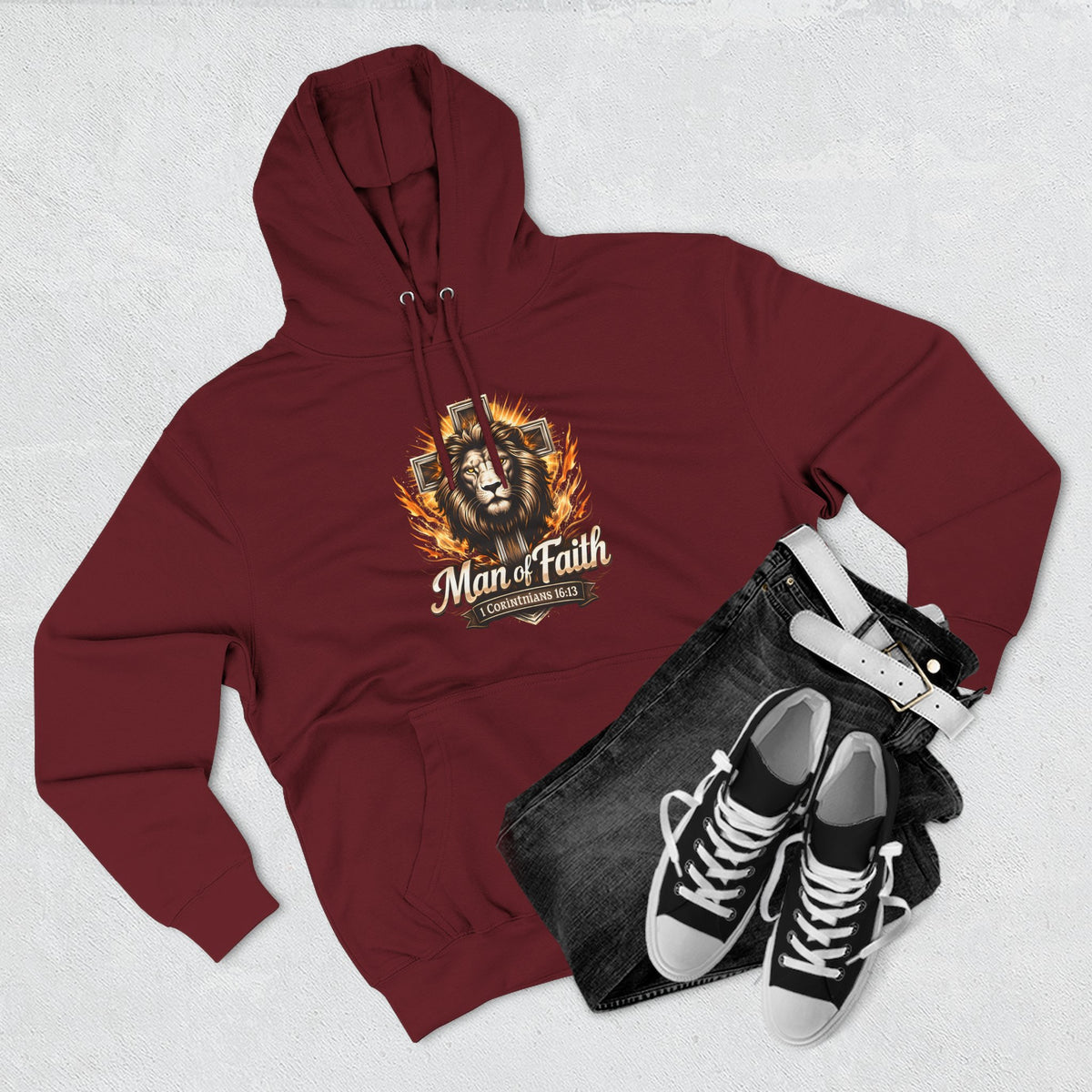 Man of Faith Lion Crest Graphic Fleece Pullover Hoodie