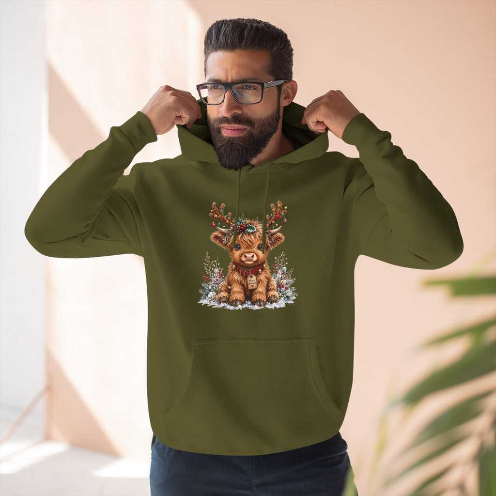 Cute Reindeer Fleece Hoodie - Christmas Woodland Holiday Sweatshirt