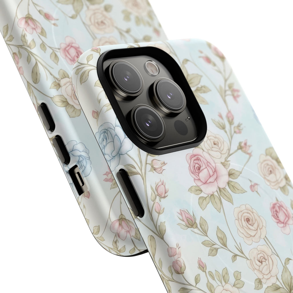 Vintage Floral Rose Magnetic iPhone Case — MagSafe Tough Protective Cover
