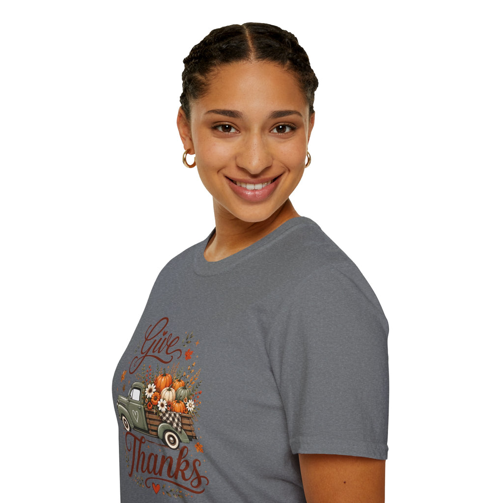 Give Thanks Fall Truck T-Shirt — Pumpkin Harvest Autumn Tee