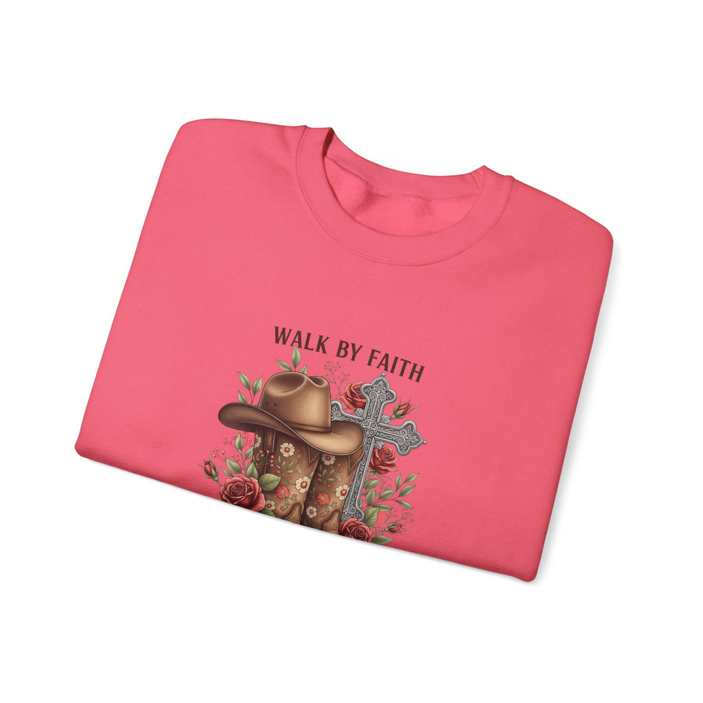 Faith Cowboy Boots Sweatshirt — "Walk by Faith, Even When You Cannot See" Christian Crewneck