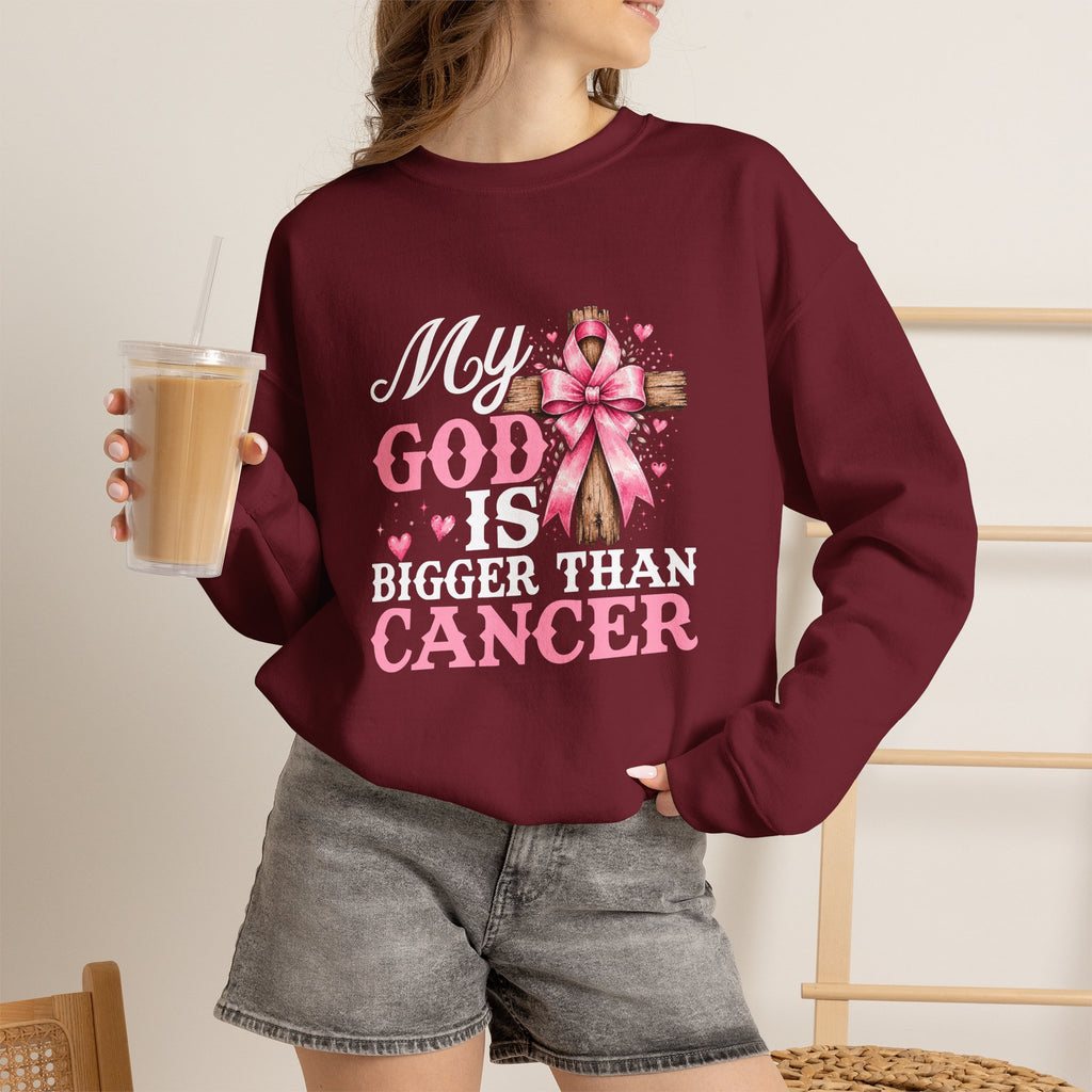 My God Is Bigger Than Cancer Breast Cancer Awareness Crewneck Sweatshirt