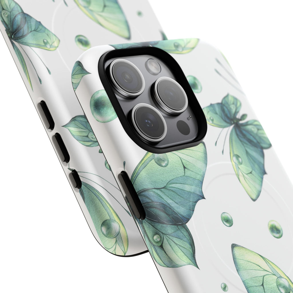 Butterfly Watercolor Magnetic Phone Case — Green Floral Tough Protective Cover