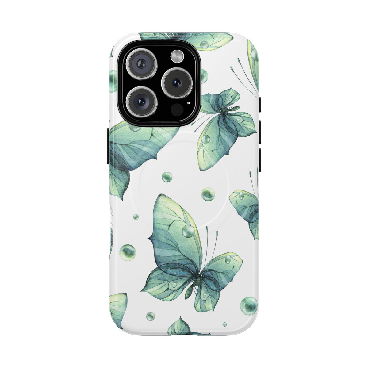 Butterfly Watercolor Magnetic Phone Case — Green Floral Tough Protective Cover
