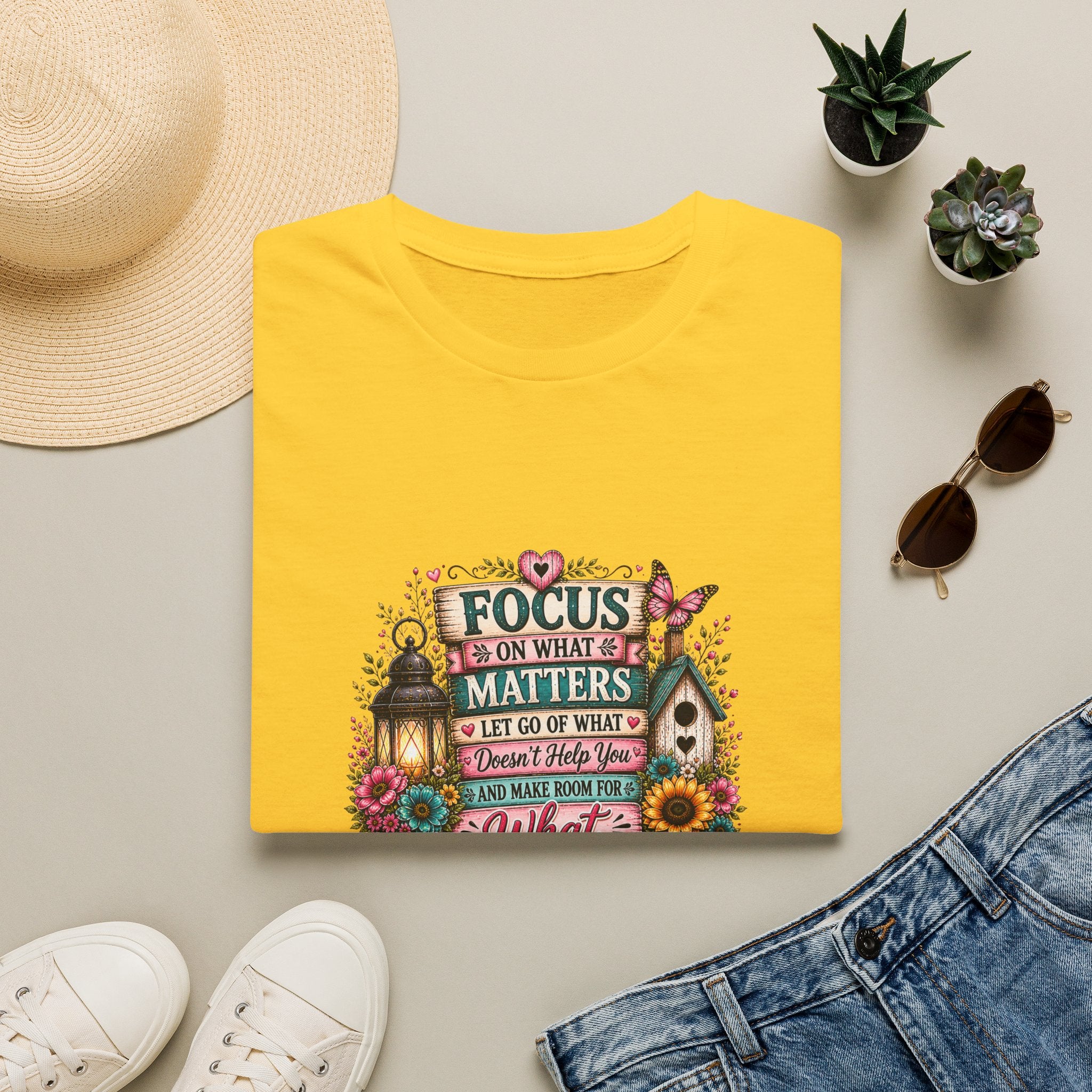 Focus on What Matters Floral T-Shirt — Inspirational Motivational Gift for Women Tee