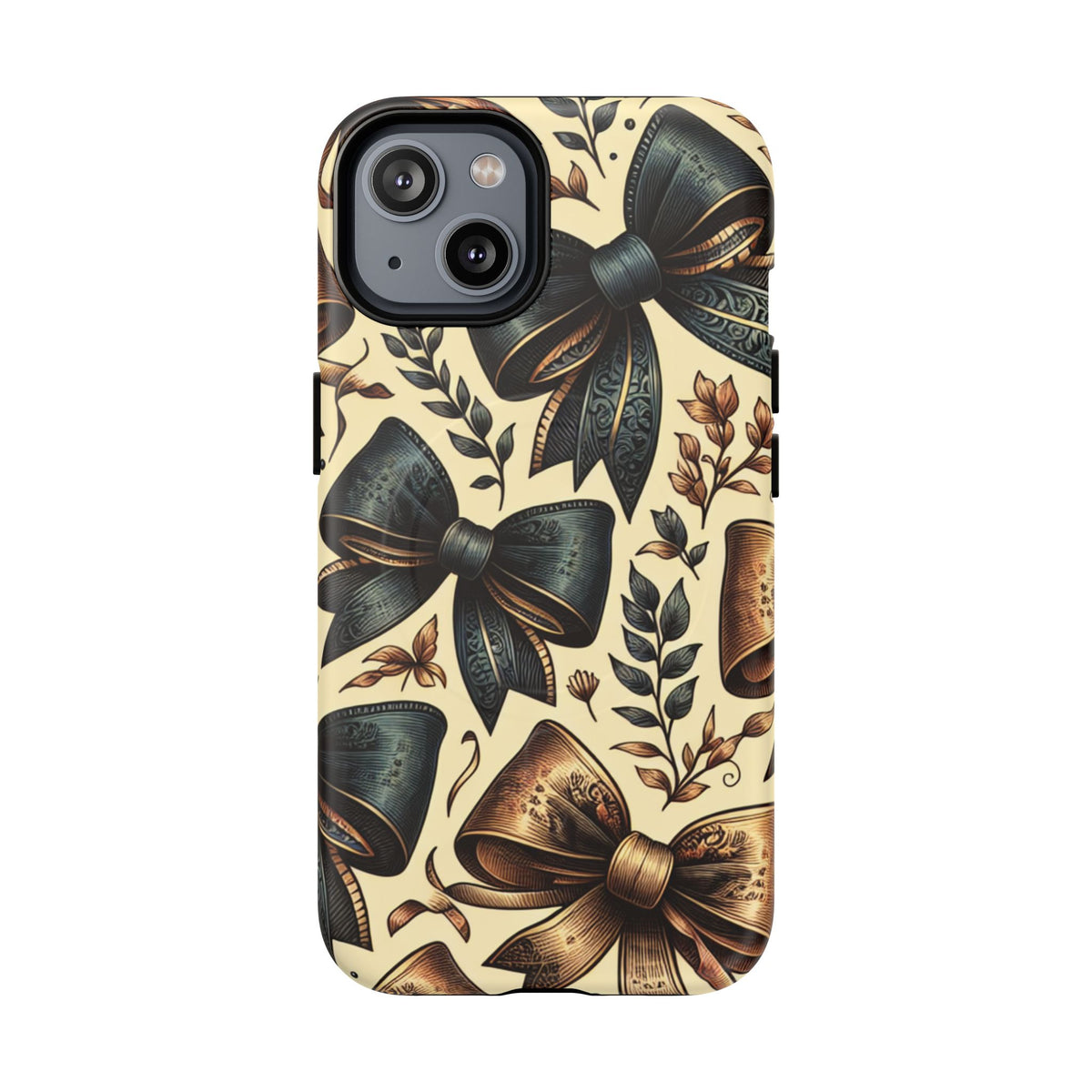Bow Pattern Tough Magnetic Phone Case — Vintage Ribbon Floral Design