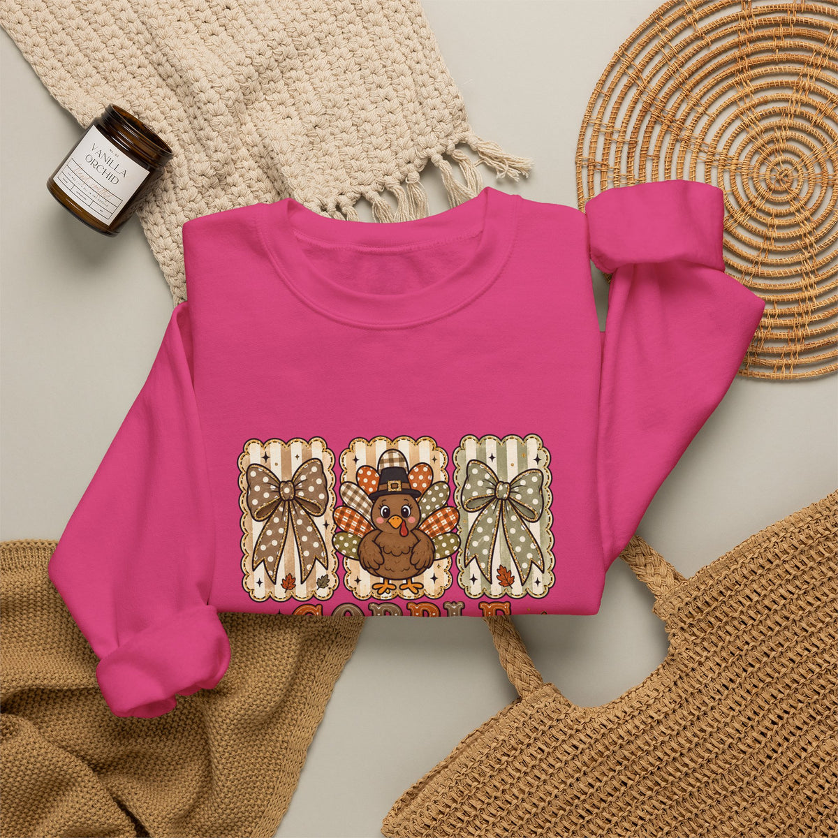 Thanksgiving Crewneck Sweatshirt — "Gobble Gobble 'til You Wobble" Turkey Design