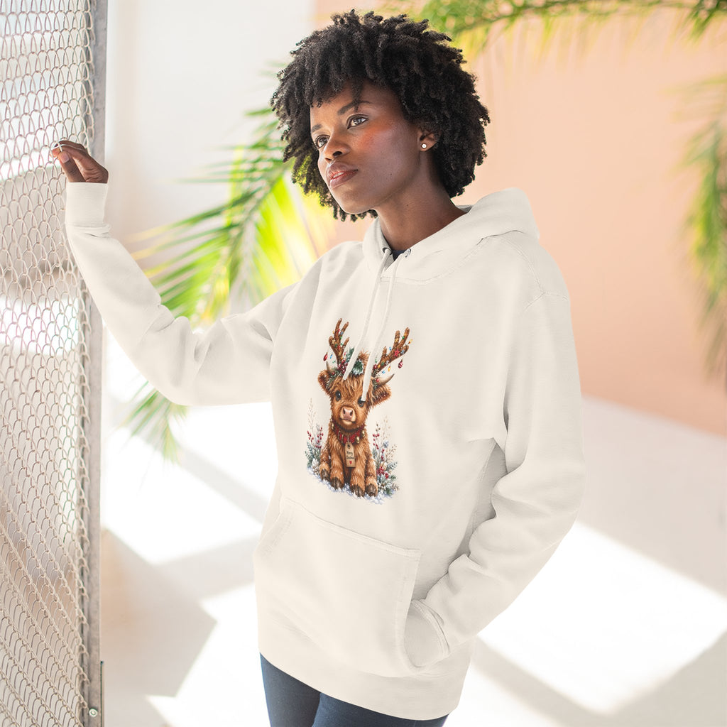 Cute Reindeer Fleece Hoodie - Christmas Woodland Holiday Sweatshirt