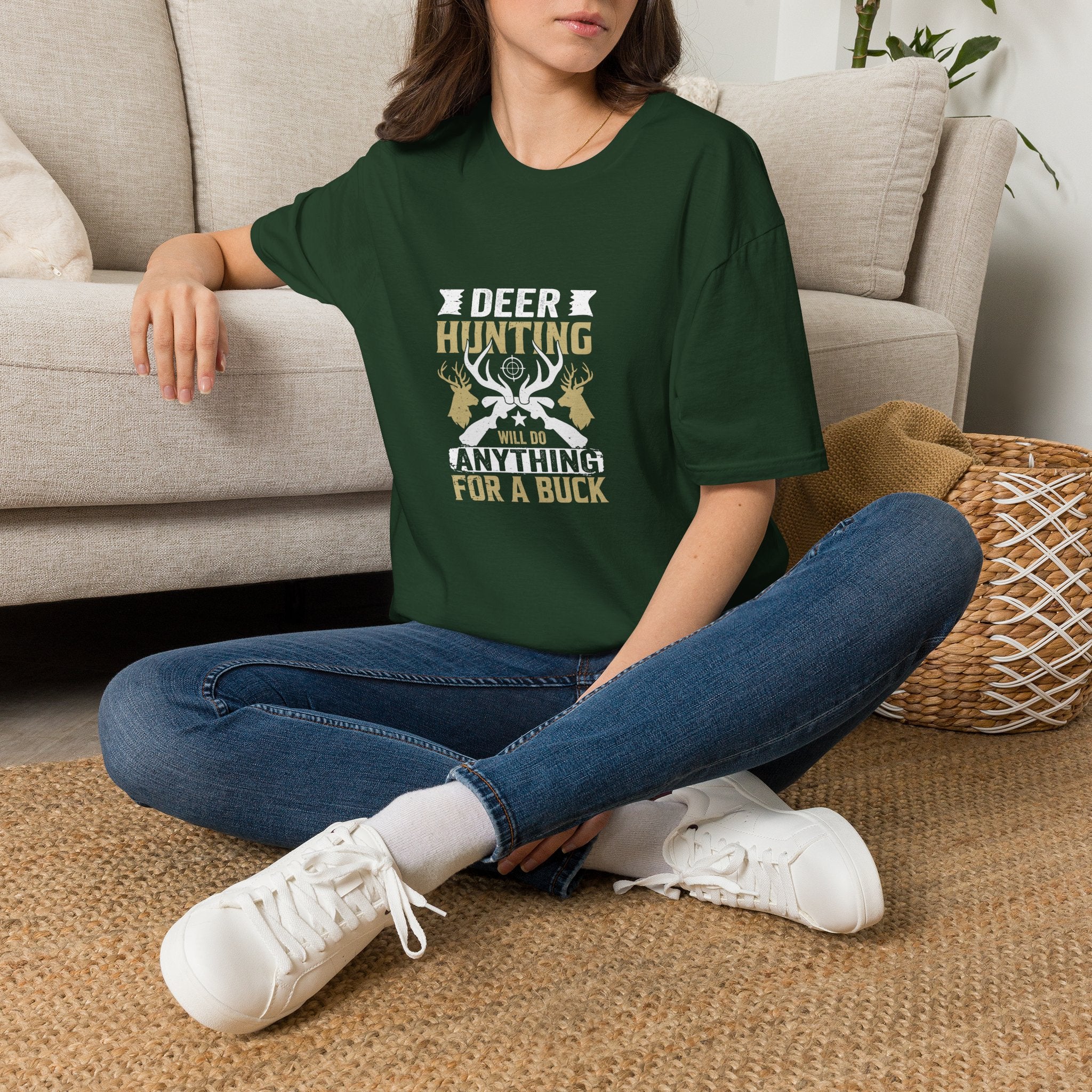 Will Do Anything for a Buck Deer T-Shirt — Funny Hunting Gift for Men Graphic Tee
