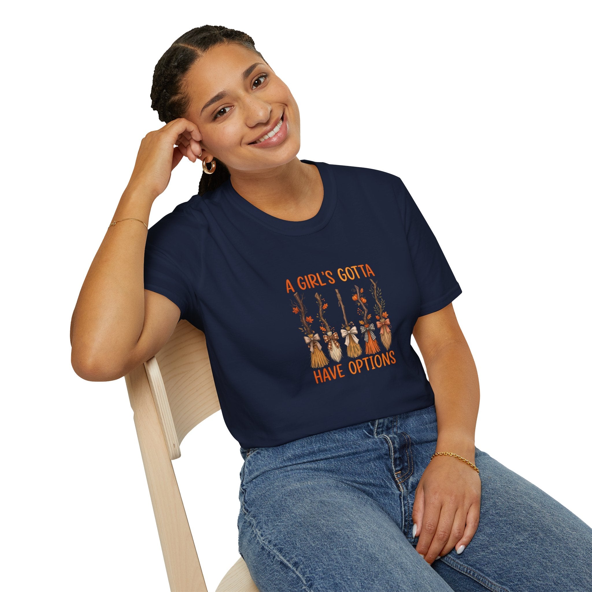 A Girl's Gotta Have Options Witch Brooms T-Shirt — Funny Halloween Gift for Women