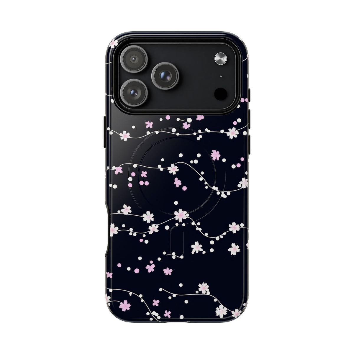 Magnetic Phone Case — Black Sakura Cherry Blossom Tough Cover