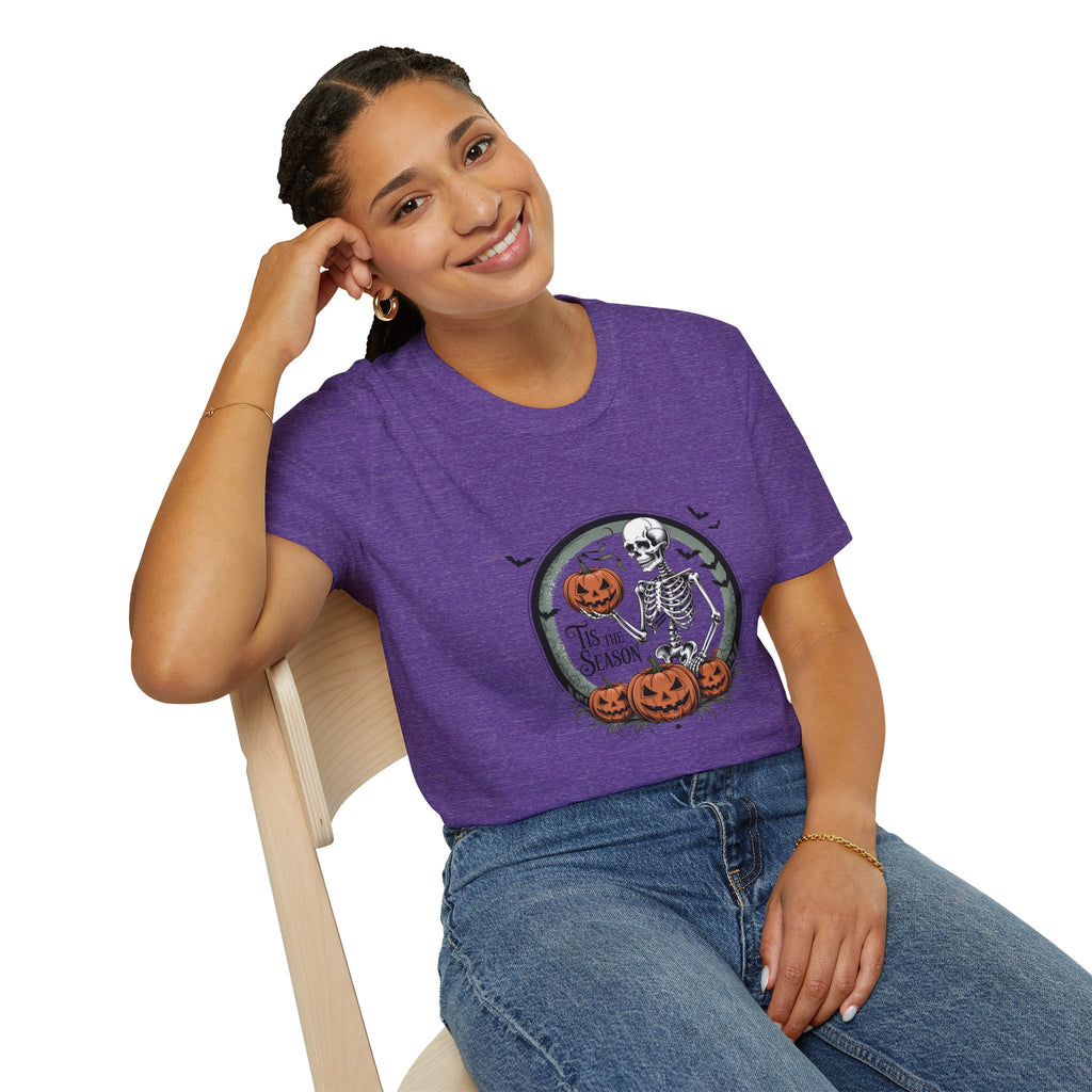 Tis the Season Skeleton Pumpkin T-Shirt — Funny Halloween Gift for Women Graphic Tee