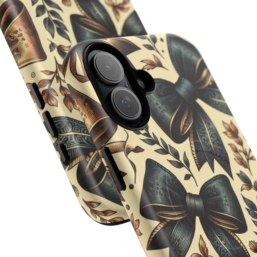Bow Pattern Tough Magnetic Phone Case — Vintage Ribbon Floral Design