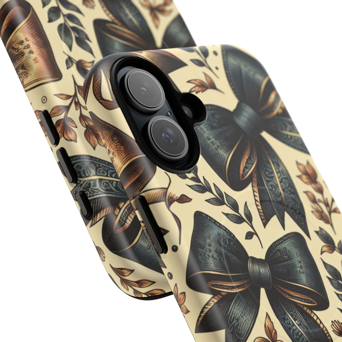 Bow Pattern Tough Magnetic Phone Case — Vintage Ribbon Floral Design