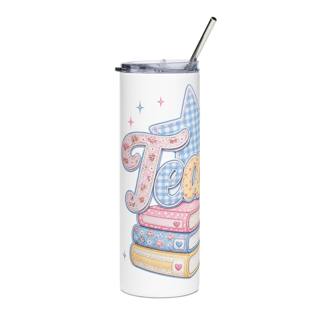 Cute Pastel Books & Apple Teacher Tumbler — Cute Appreciation Gift for Teachers 20oz