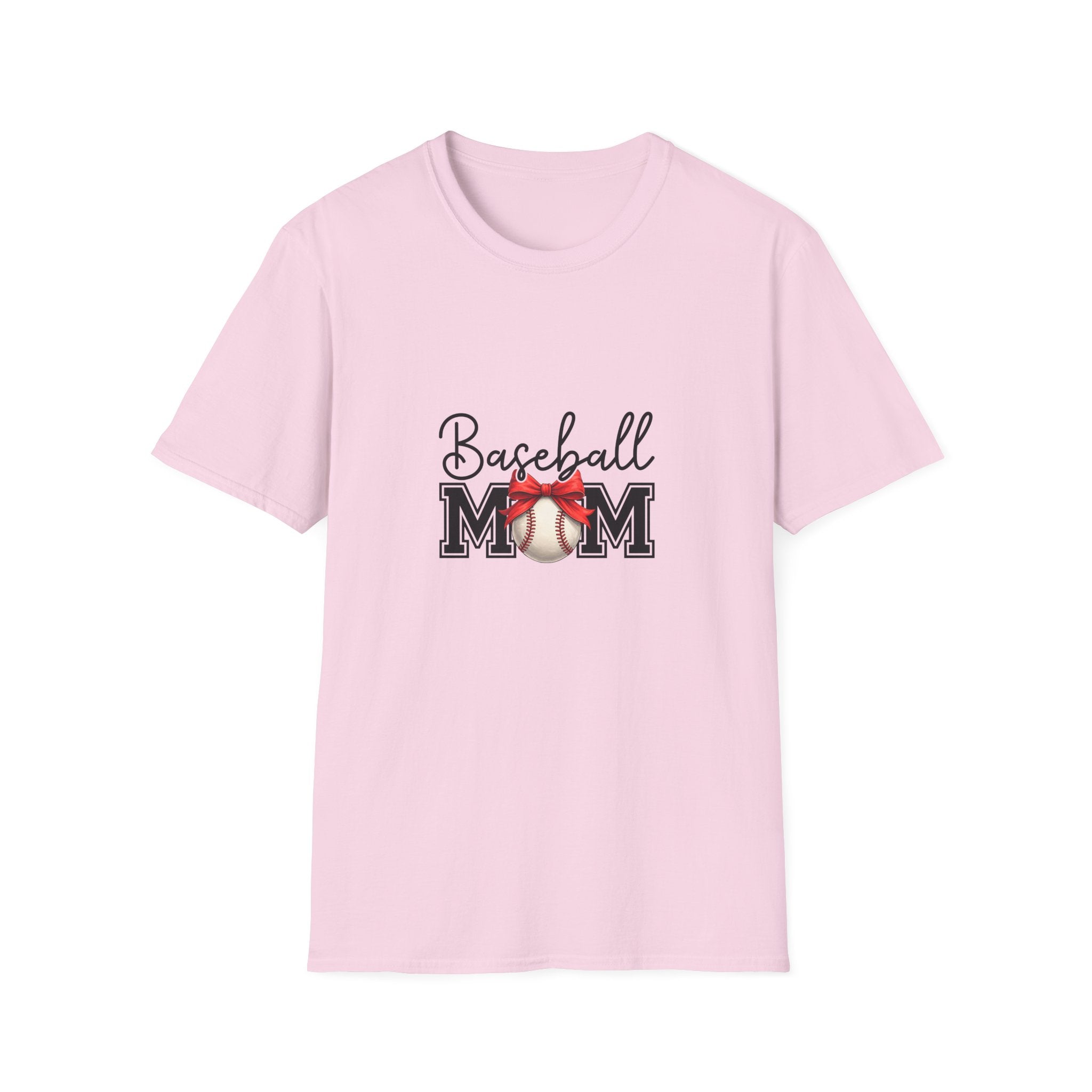 Baseball Mom T-Shirt — Cute Red Bow Gift for Sports Moms Game Day Graphic Tee