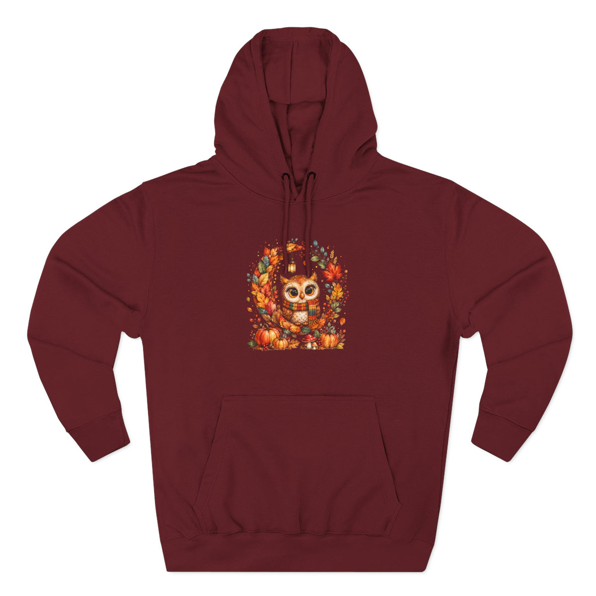 Cozy Autumn Owl Crescent Moon Embroidered Hoodie