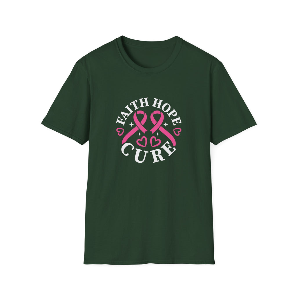 Faith Hope Cure Breast Cancer Awareness T-Shirt — Pink Ribbon Gift for Her Support Graphic Tee