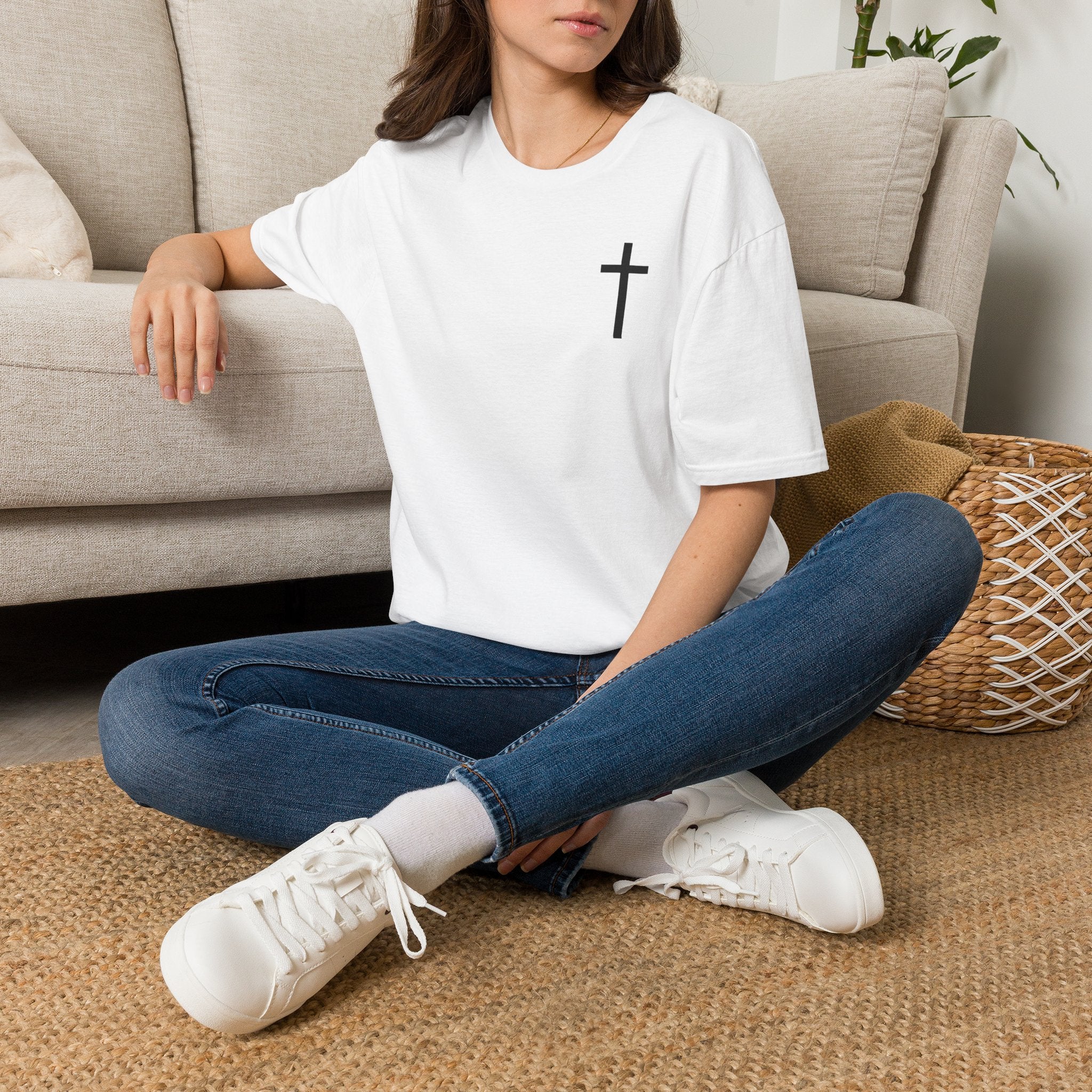 Man of Faith Rooted in Christ T-Shirt — Christian Gift for Him Flag & Cross Back Print Graphic Tee
