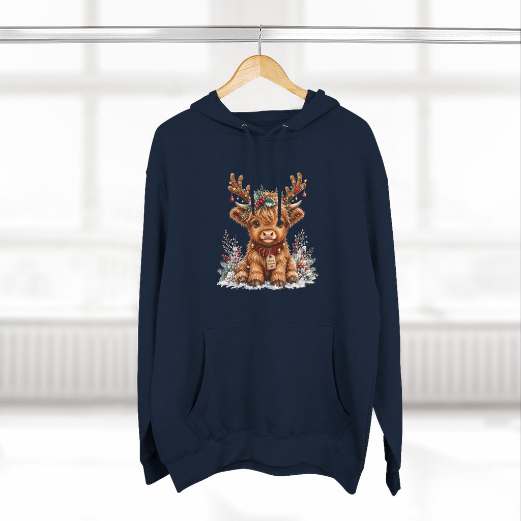 Cute Reindeer Fleece Hoodie - Christmas Woodland Holiday Sweatshirt