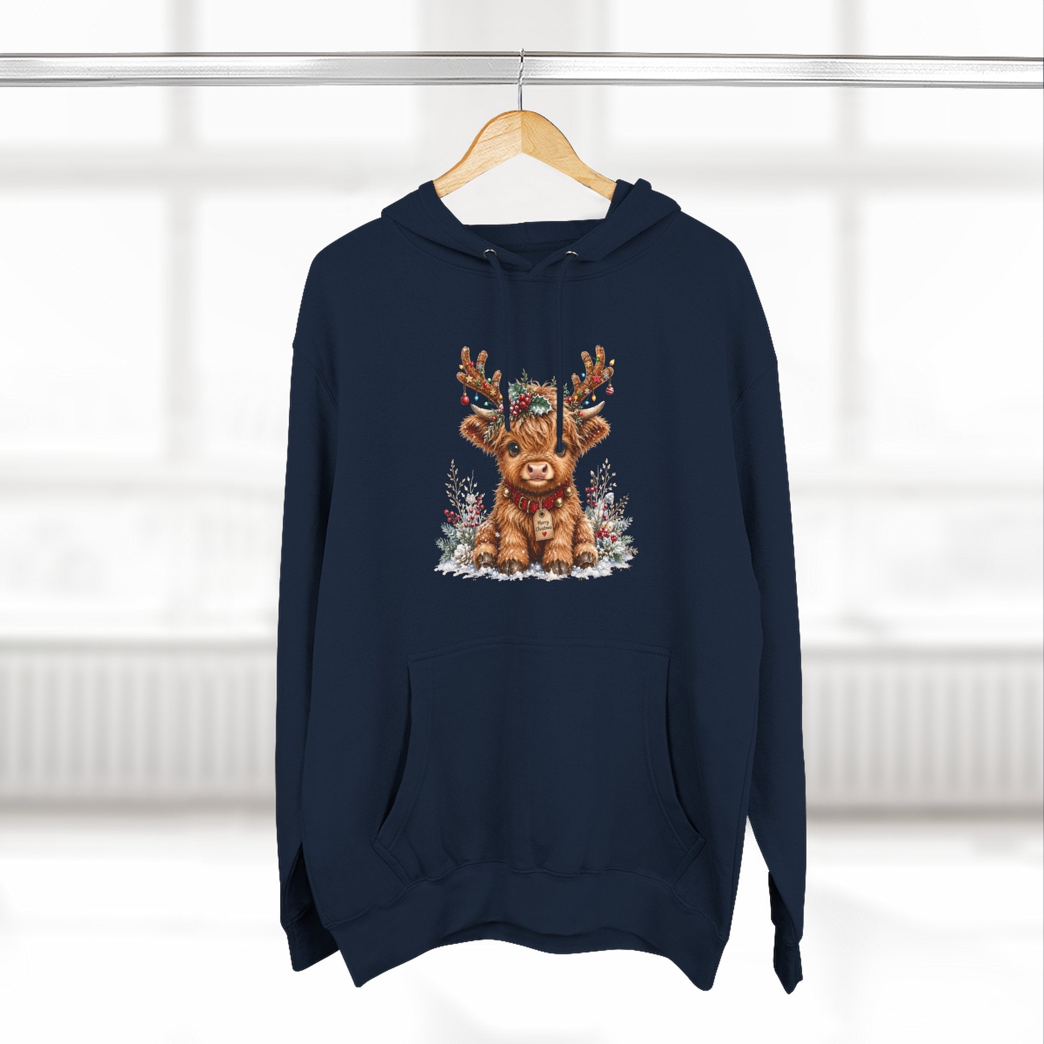 Cute Reindeer Fleece Hoodie - Christmas Woodland Holiday Sweatshirt