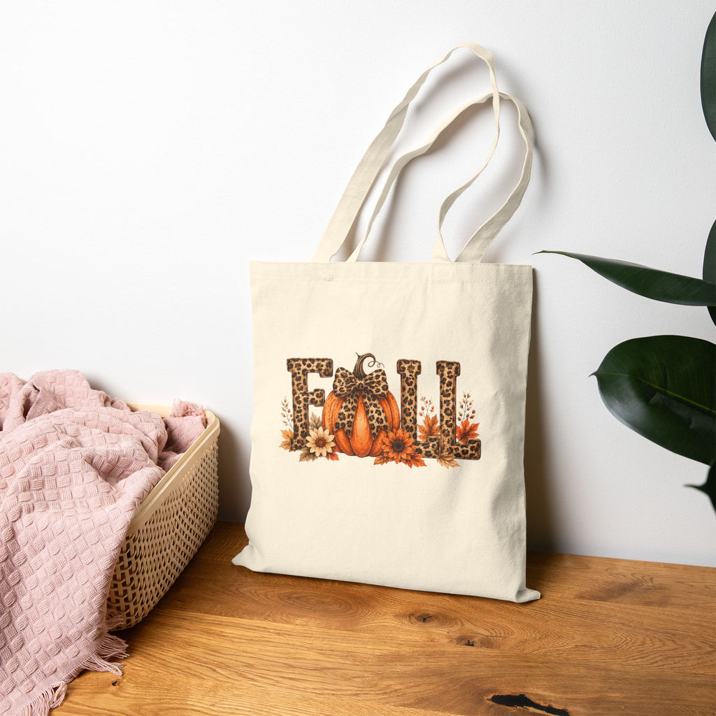 Fall Leopard Pumpkin Canvas Tote Bag — Cute Autumn Gift for Women Market Shopper
