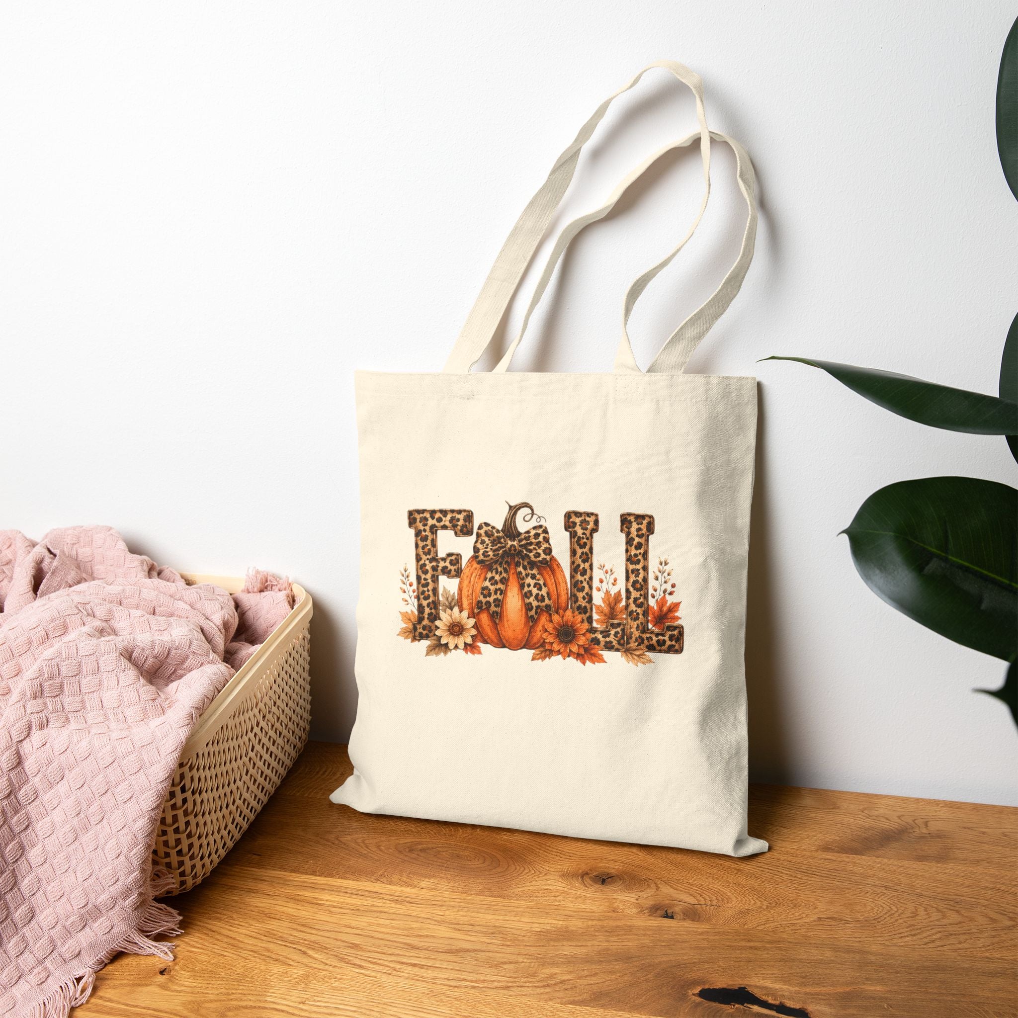 Fall Leopard Pumpkin Canvas Tote Bag — Cute Autumn Gift for Women Market Shopper