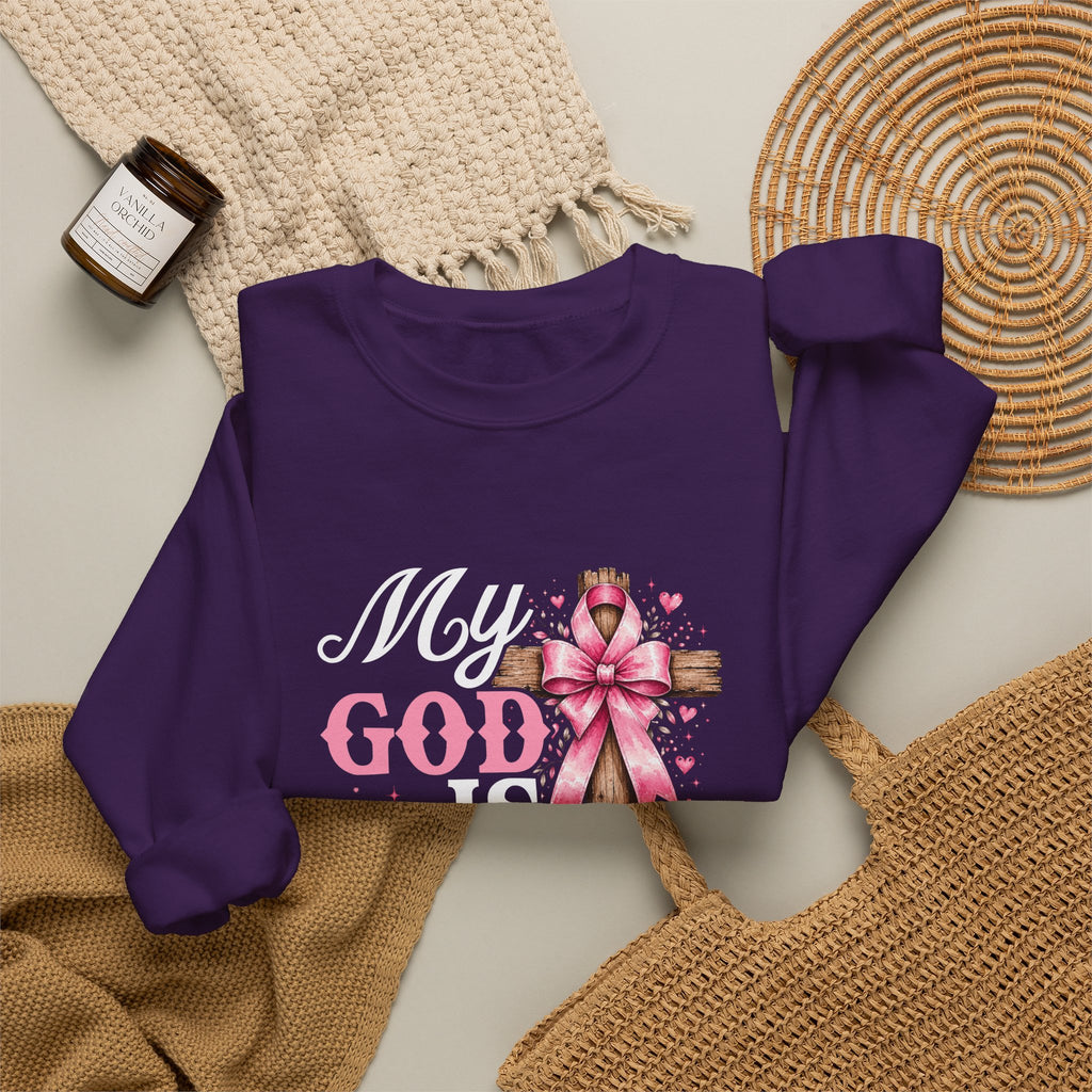 My God Is Bigger Than Cancer Breast Cancer Awareness Crewneck Sweatshirt