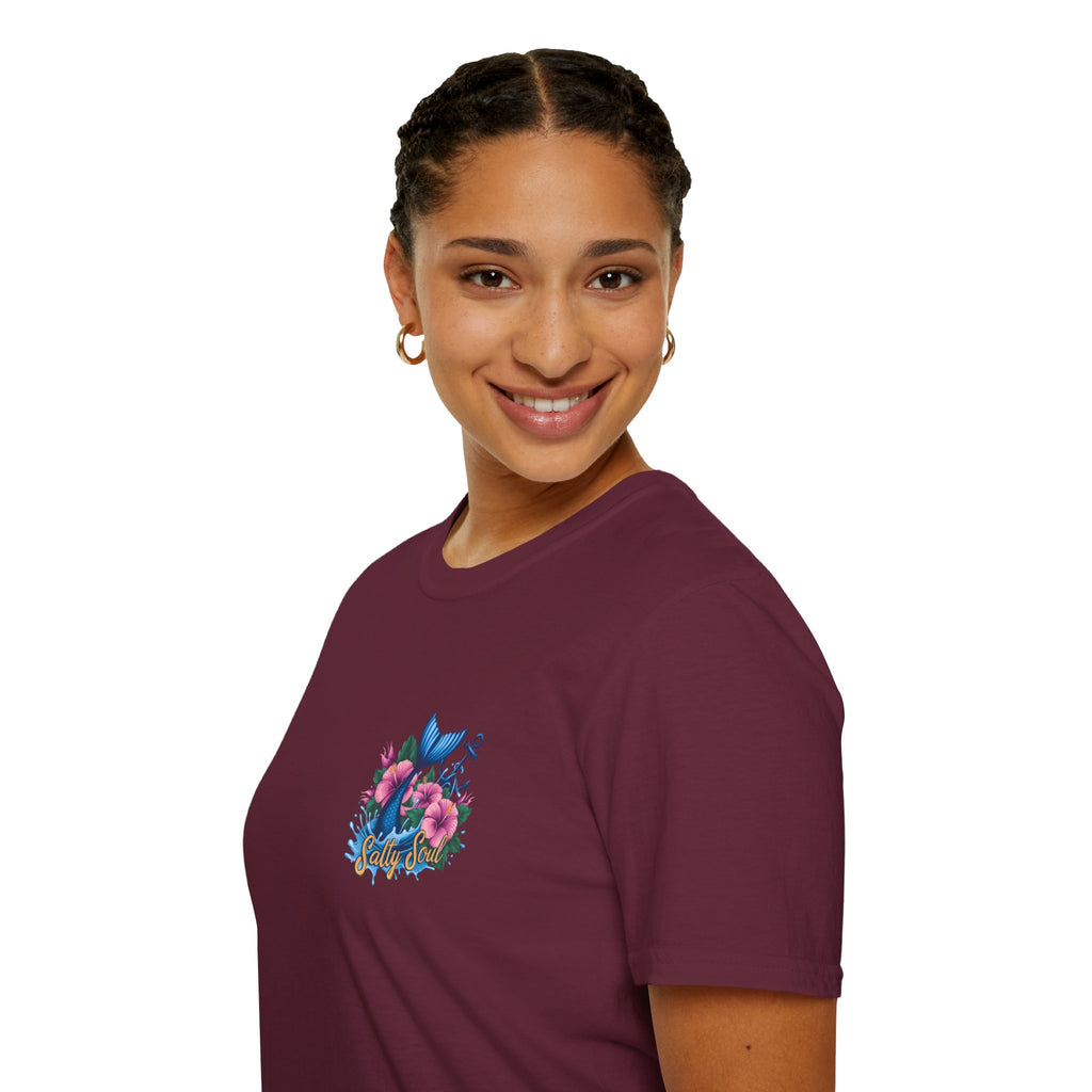 Salty Soul Mermaid Anchor Floral T-Shirt — Cute Beach Gift for Women Nautical Tee