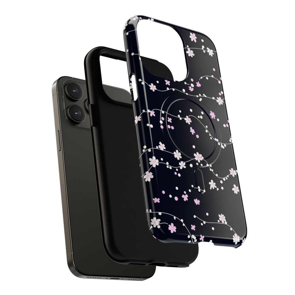 Magnetic Phone Case — Black Sakura Cherry Blossom Tough Cover