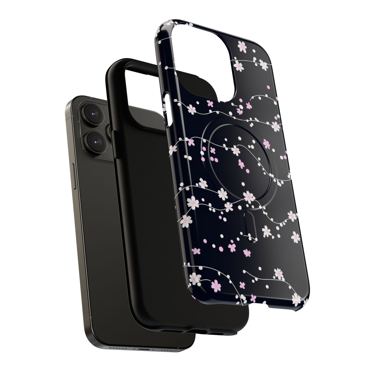 Magnetic Phone Case — Black Sakura Cherry Blossom Tough Cover