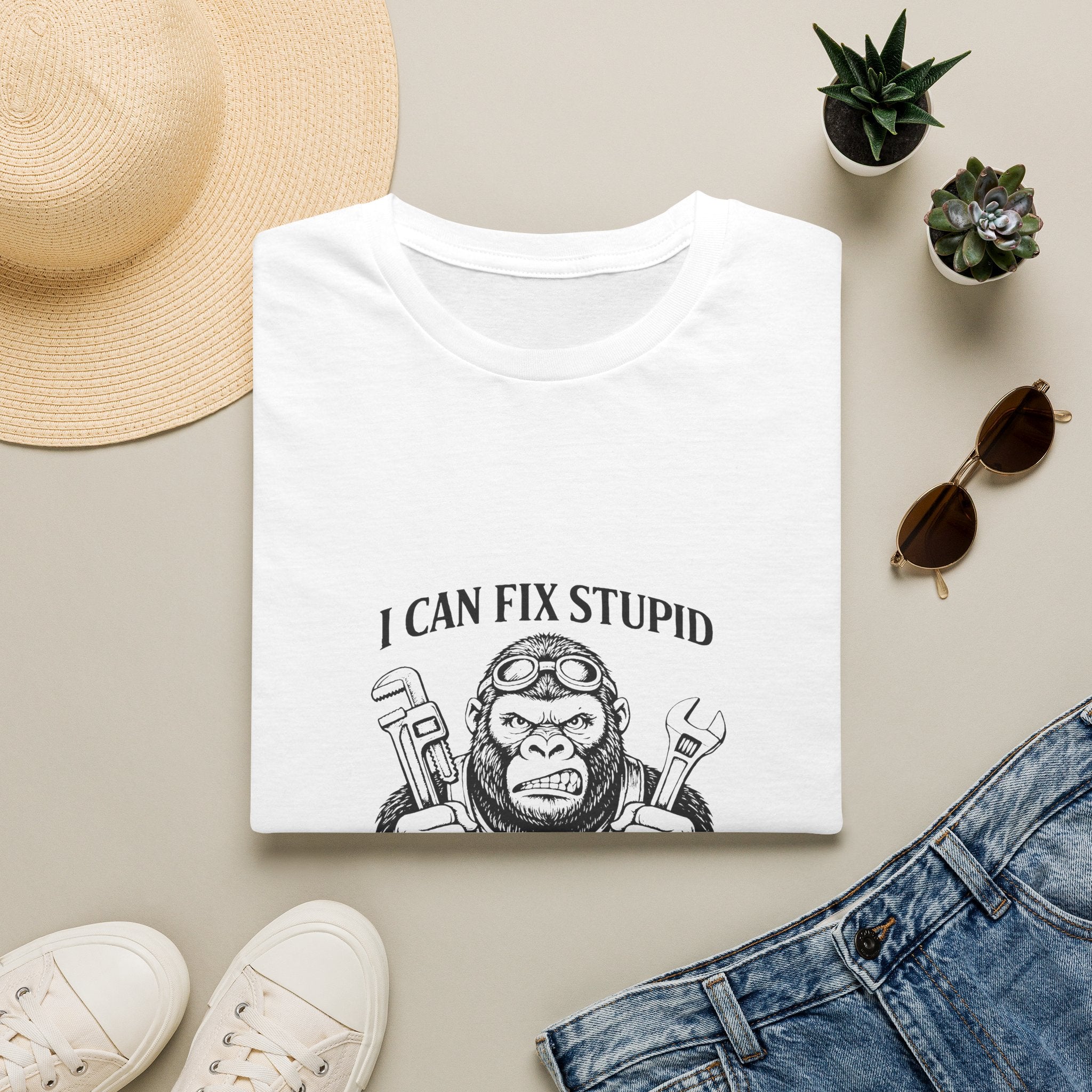 I Can Fix Stupid T-Shirt — Funny Mechanic Gift for Him Monkey Graphic Tee