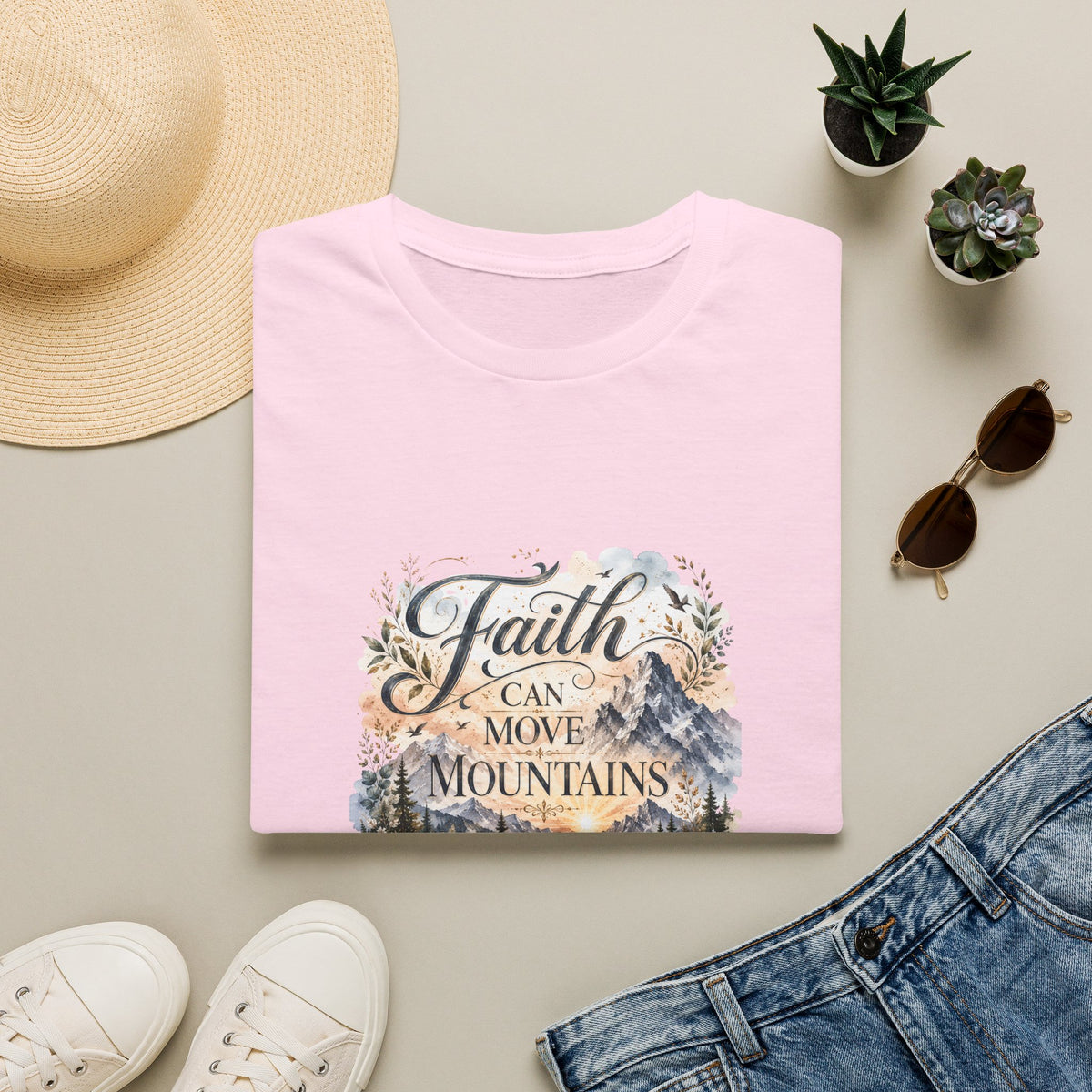 Faith Can Move Mountains T-Shirt Inspirational Christian Mountain Graphic Tee