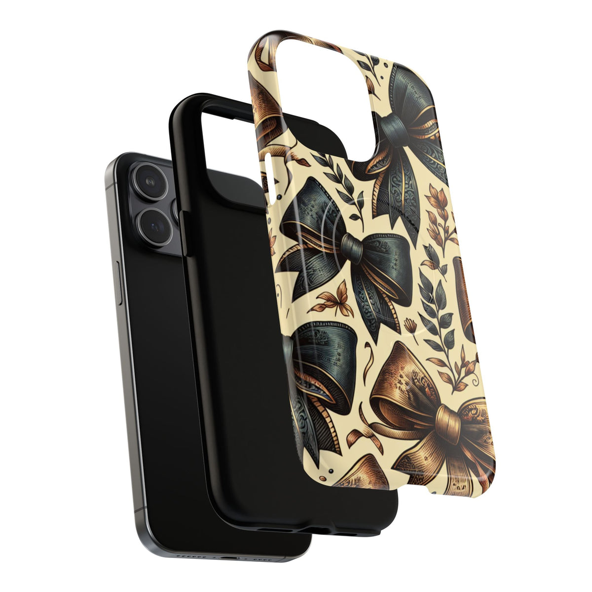 Bow Pattern Tough Magnetic Phone Case — Vintage Ribbon Floral Design