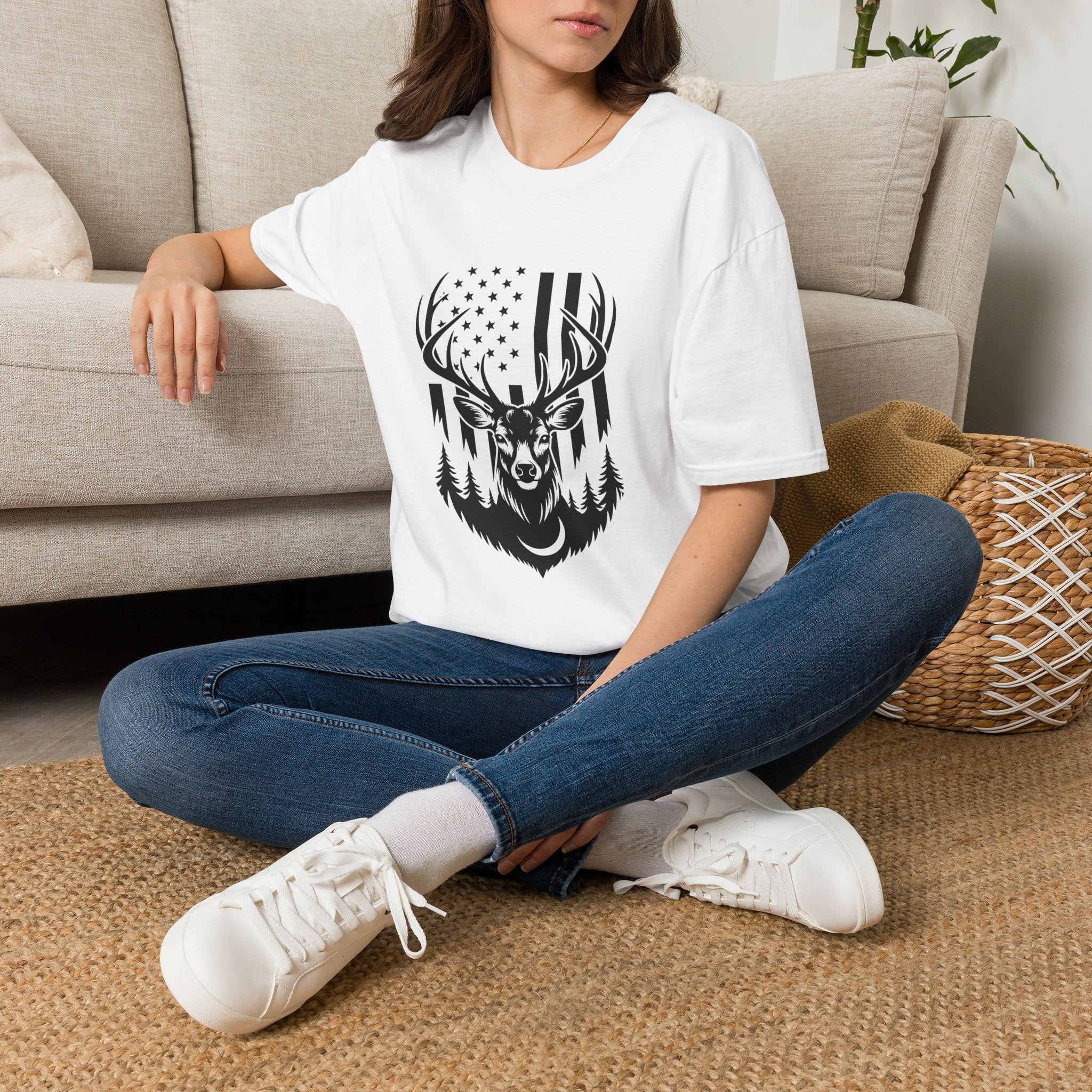 Rustic American Flag Buck T-Shirt — Patriotic Hunting Gift for Men Wildlife Tee