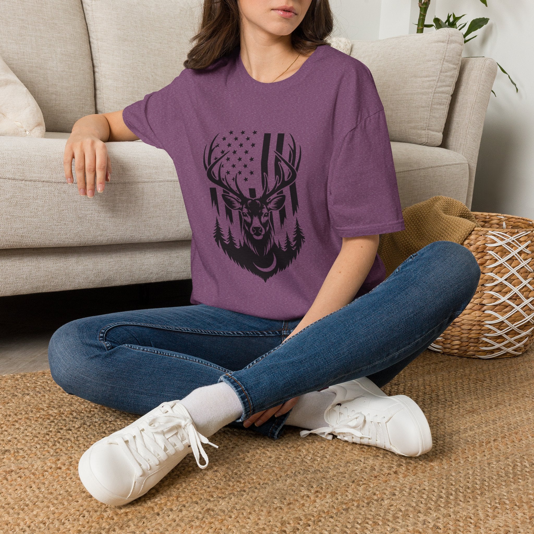Rustic American Flag Buck T-Shirt — Patriotic Hunting Gift for Men Wildlife Tee