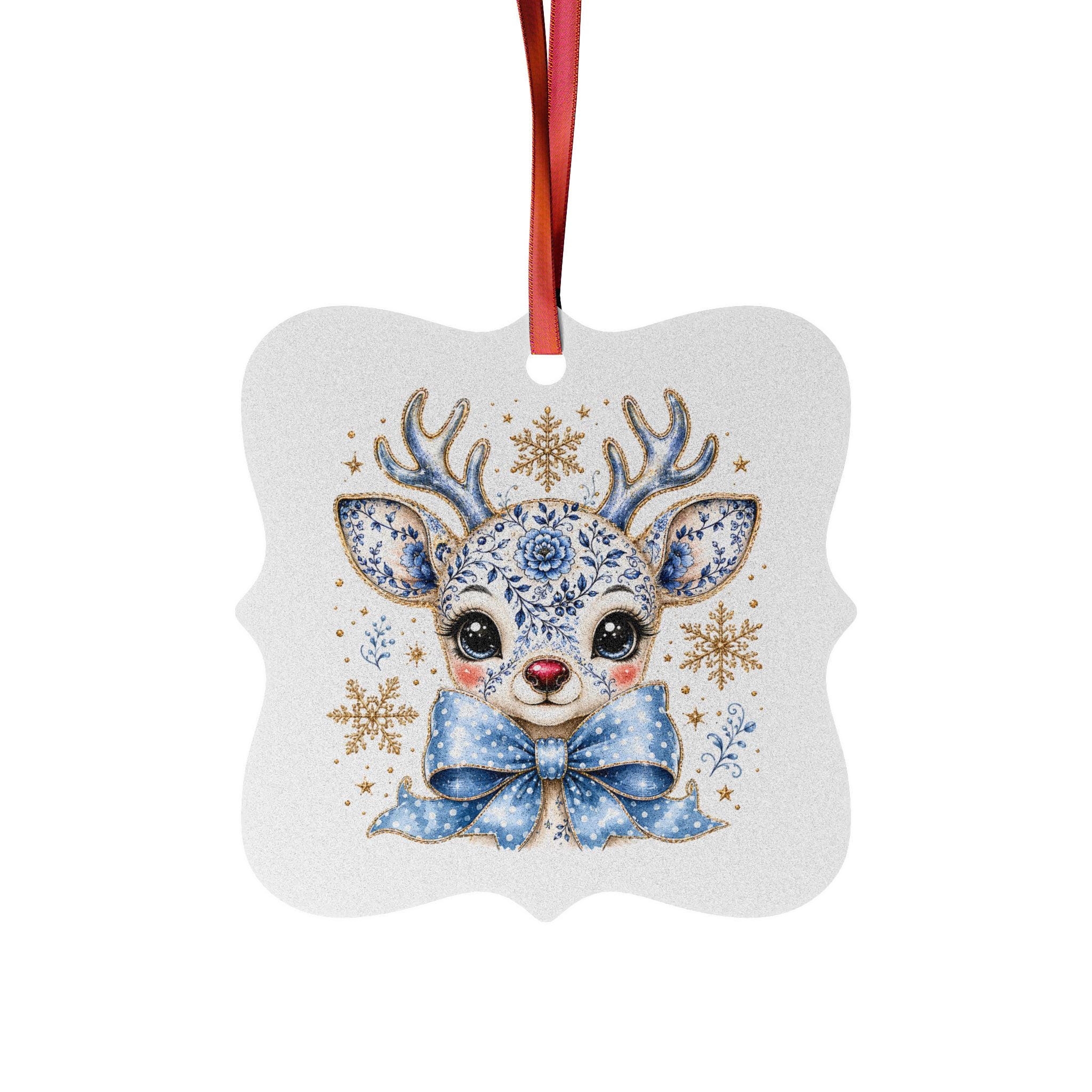 Reindeer Floral Bow Aluminum Ornament Cute Holiday Deer Christmas Decoration