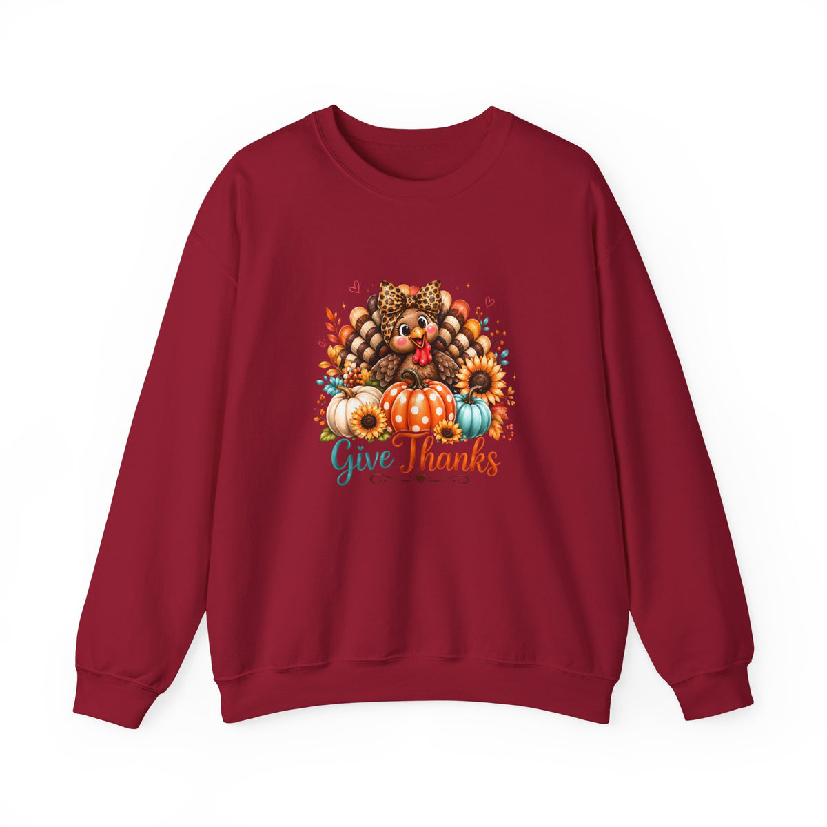 Sweatshirt — "Give Thanks" Autumn Turkey & Pumpkin Thanksgiving Crewneck