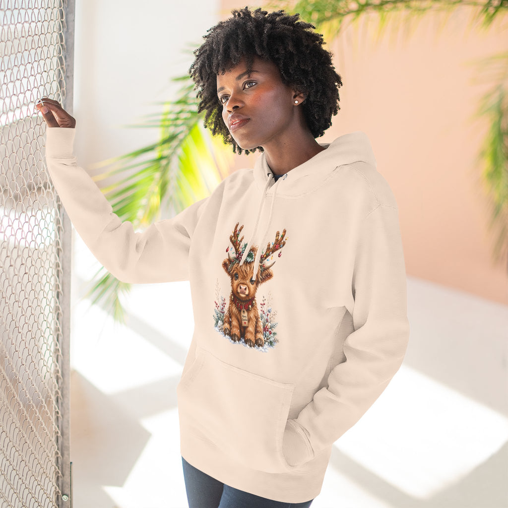 Cute Reindeer Fleece Hoodie - Christmas Woodland Holiday Sweatshirt