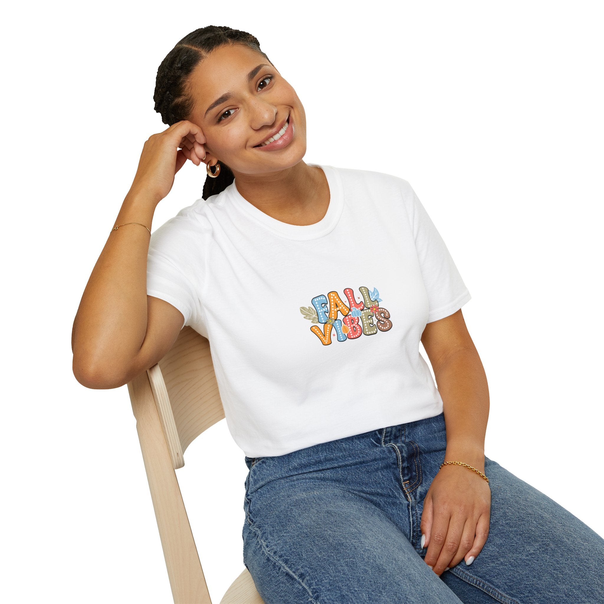 Fall Vibes Colorful Autumn T-Shirt — Cute Fall Gift for Women Graphic Tee
