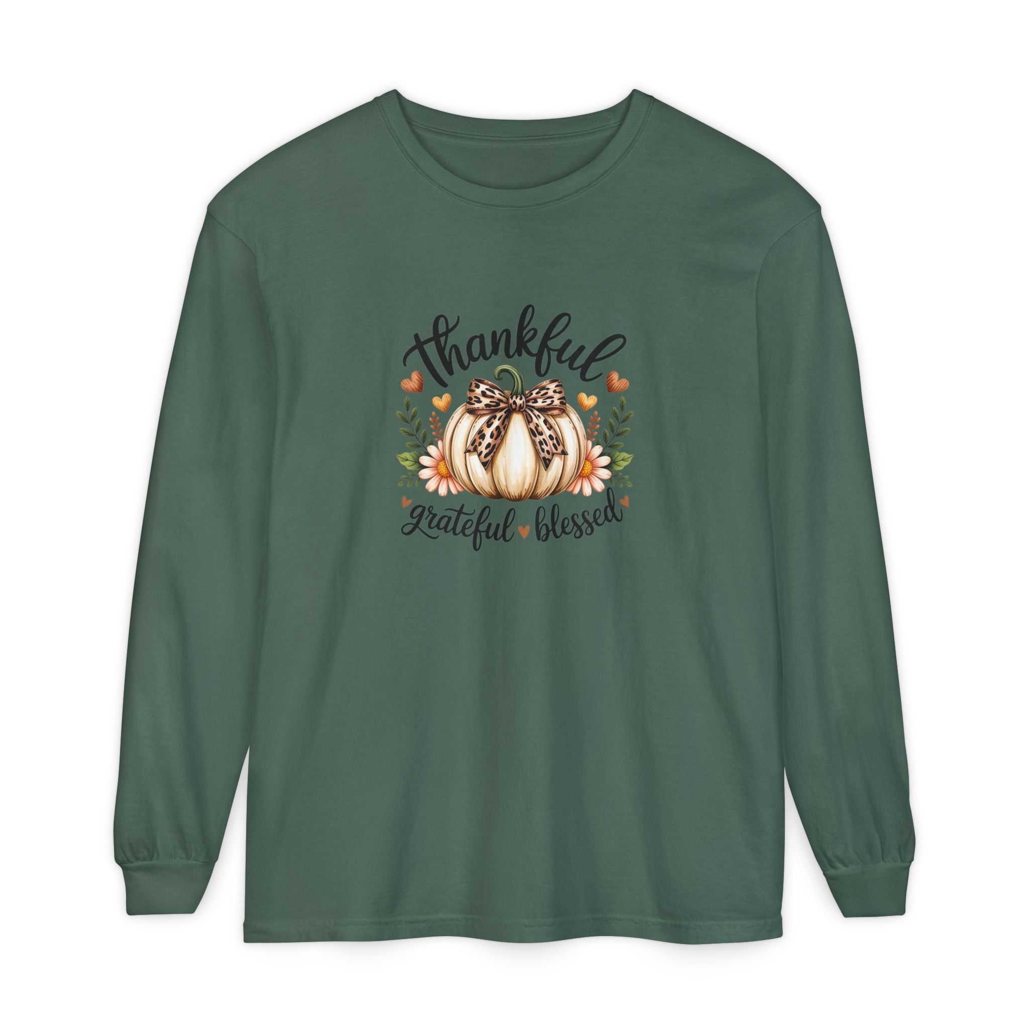 Thankful Grateful Blessed Pumpkin Long Sleeve — Cute Fall Thanksgiving Gift for Women