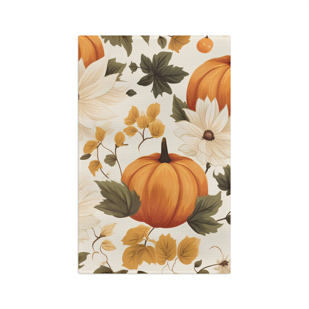 Autumn Pumpkin Tea Towel — Fall Floral Microfiber Kitchen Towel
