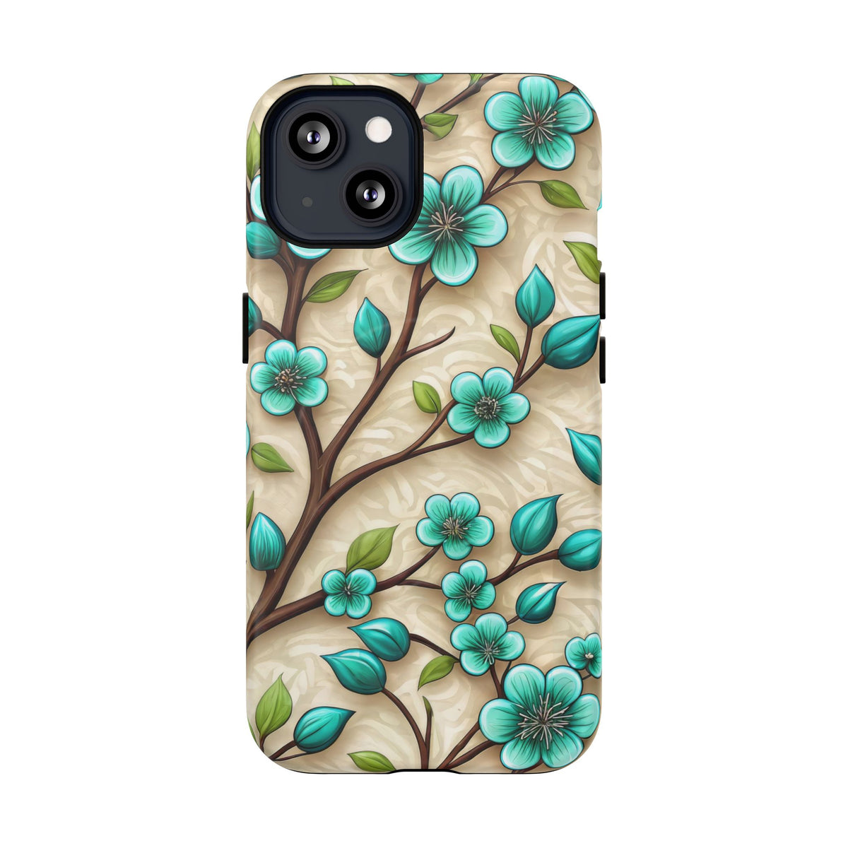 Floral Teal Blossom Tough Magnetic iPhone Case — MagSafe Protective Cover