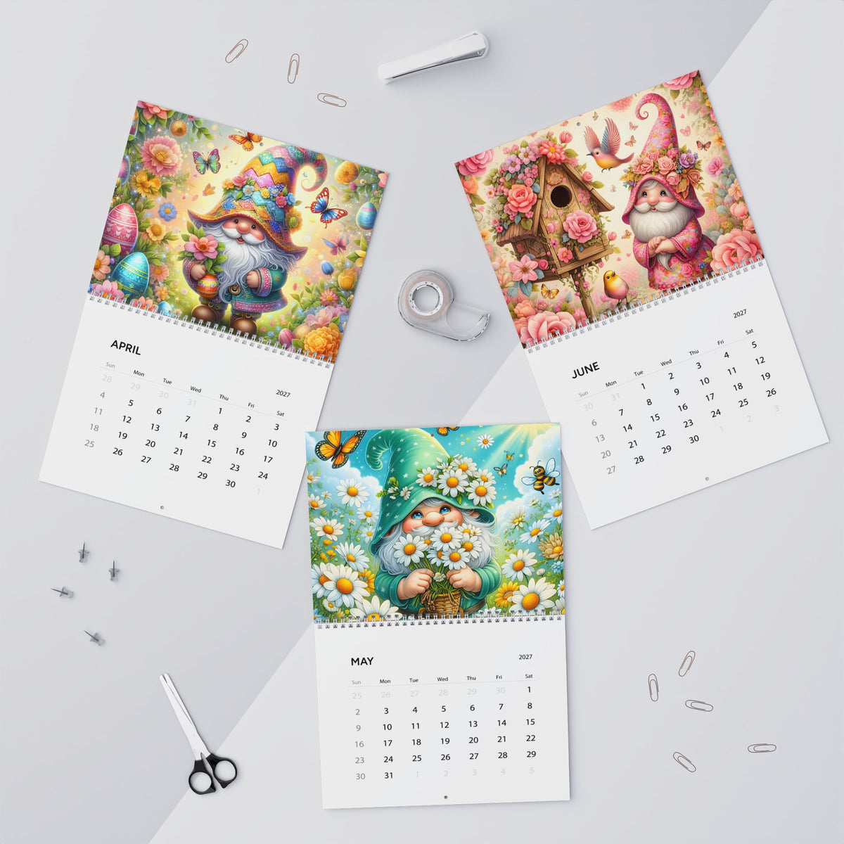 2027 Gnome Wall Calendar — Whimsical Nordic Gnome Art, 12-Month Wall Calendar